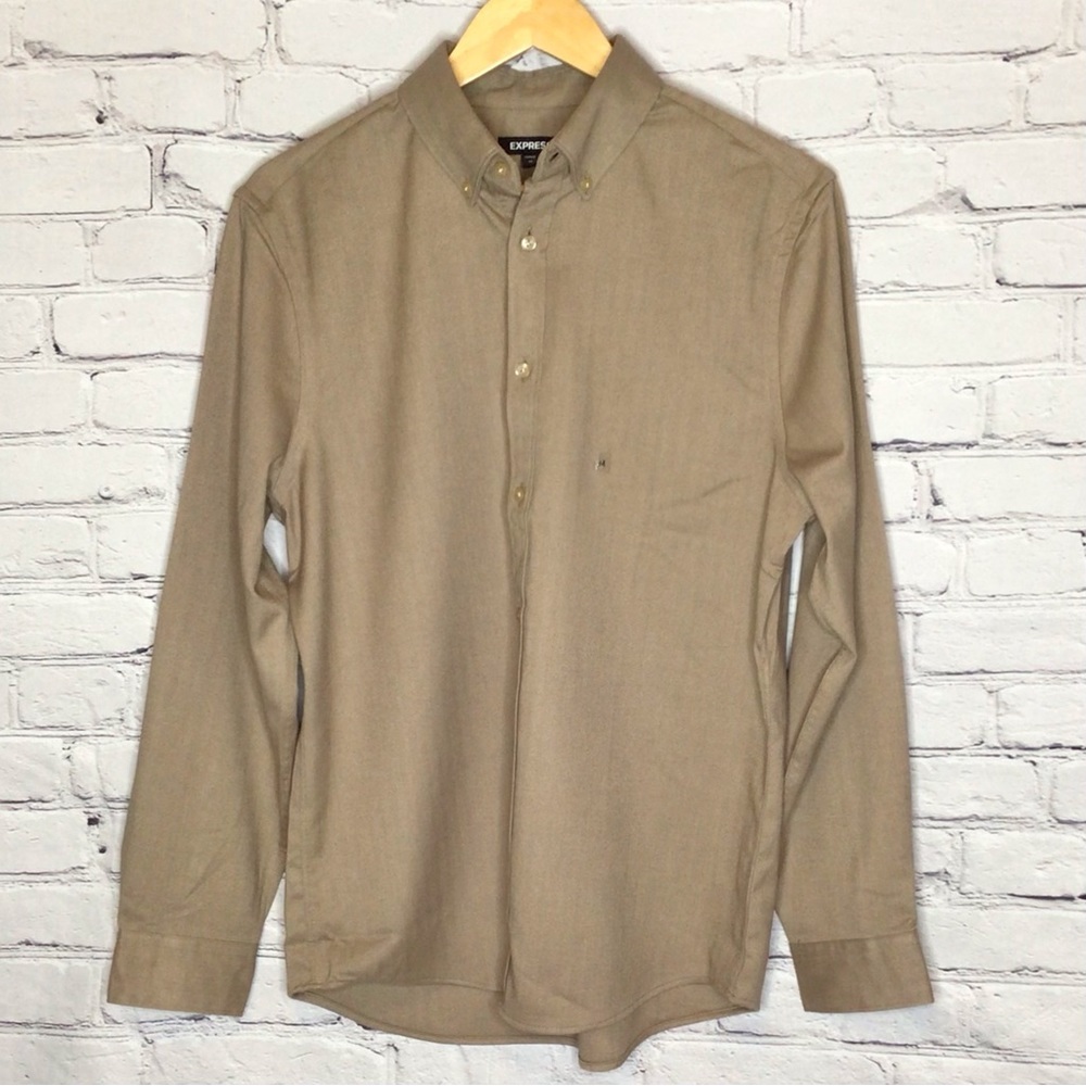 Express Light Brown Casual Button Down Shirt Medium NWOT